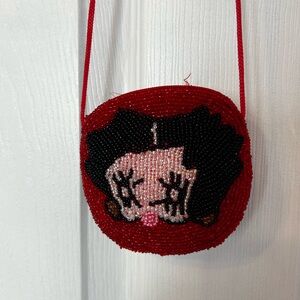 Betty Boop Red Beaded Face coin purse on string